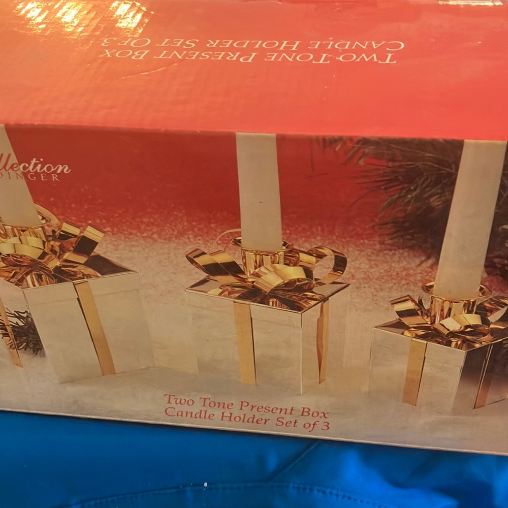 Two Tone Present Box Candle Holder Set - Gold and Silver